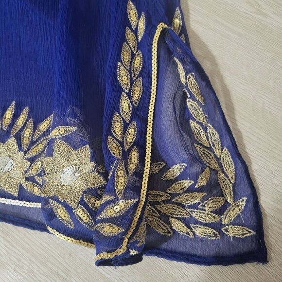 Monsoon Royal Blue & Gold Embroidered Silk Cover up Tunic Dress Size 8 M Resort - Picture 2 of 7
